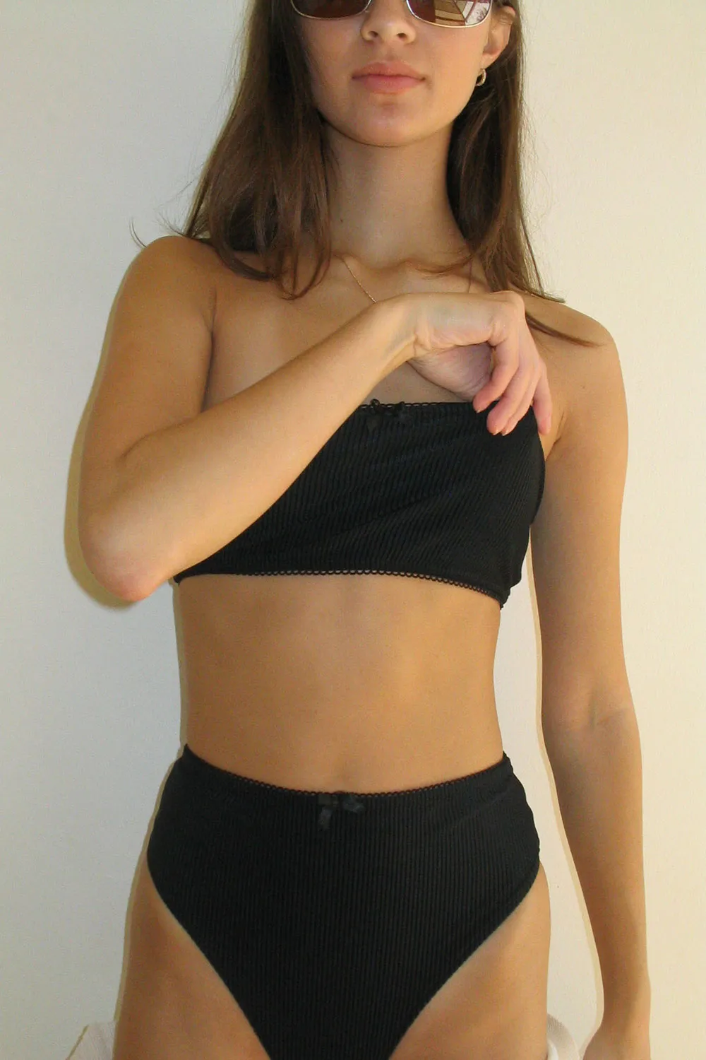 Jenna Ribbed High Waist Bikini Bottom - Midnight sold by Frankie's Bikinis product image thumbnail 2