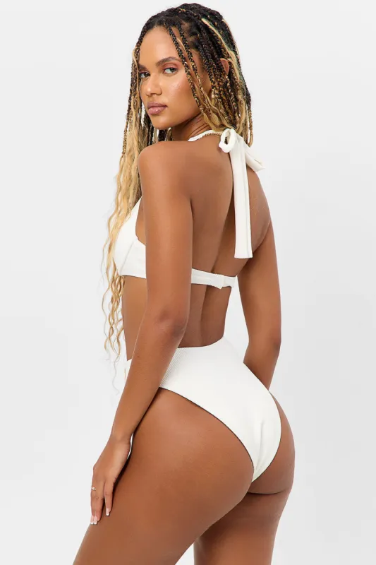 Anne Ribbed Full Coverage Bikini Bottom - White sold by Frankie's Bikinis