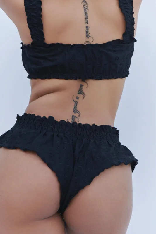 Pippa Eyelet Ruffle Bikini Bottom - Black sold by Frankie's Bikinis