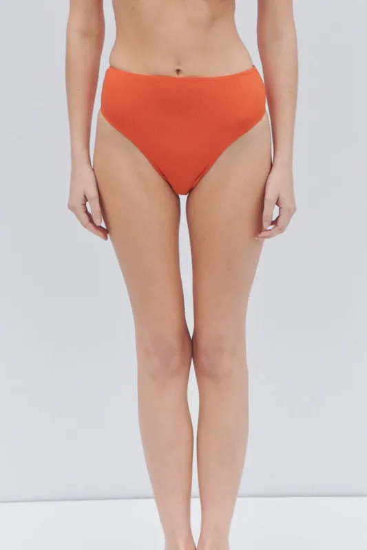Jenna Plissé High Waist Bikini Bottom - Mango sold by Frankie's Bikinis