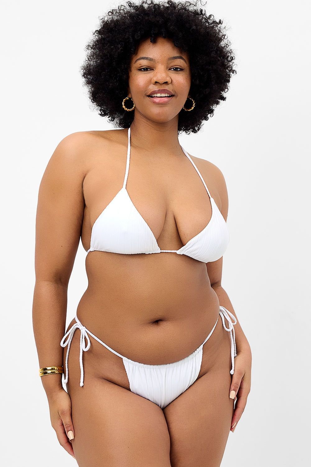Tia Plissé String Bikini Bottom - Optic White - Extended sold by Frankie's Bikinis product image thumbnail 2