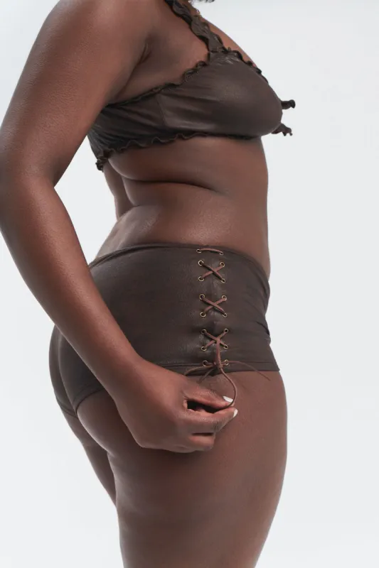 Genevieve Leather Look Full Coverage Boy Short - Cocoa sold by Frankie's Bikinis