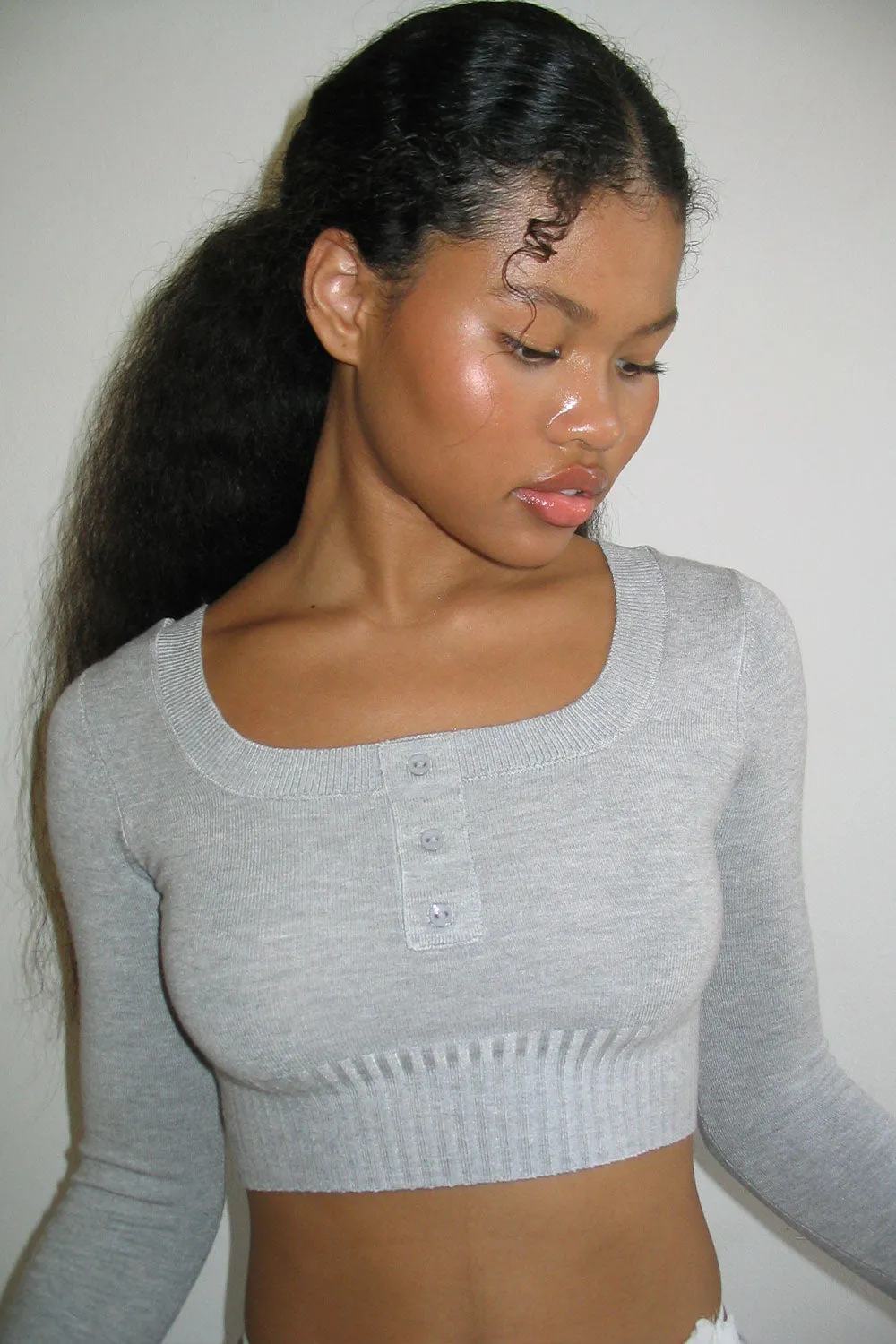 Claude Lightweight Knit Mini Crop Top - Heather Grey sold by Frankie's Bikinis product image thumbnail 3