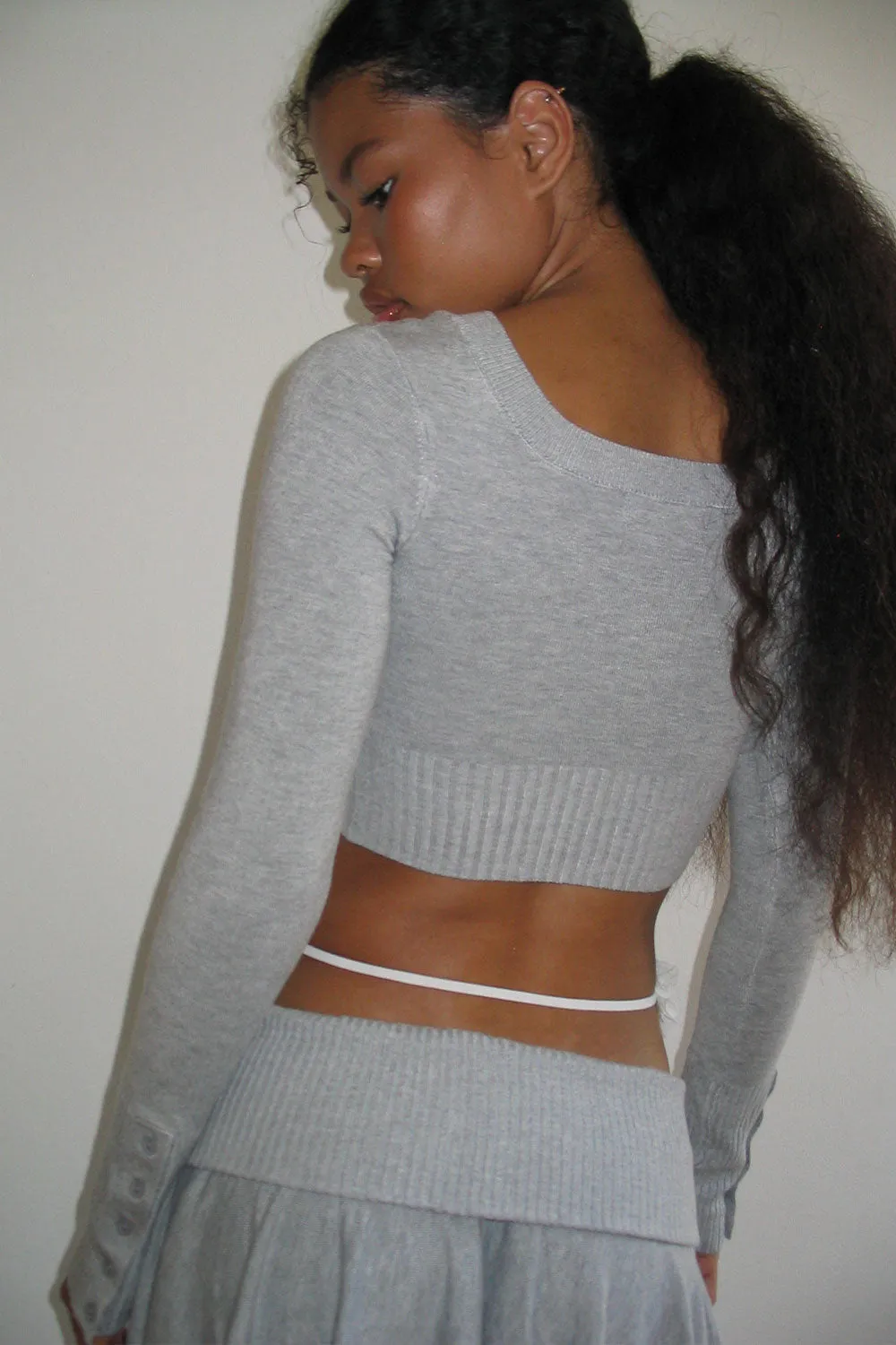 Claude Lightweight Knit Mini Crop Top - Heather Grey sold by Frankie's Bikinis product image thumbnail 4