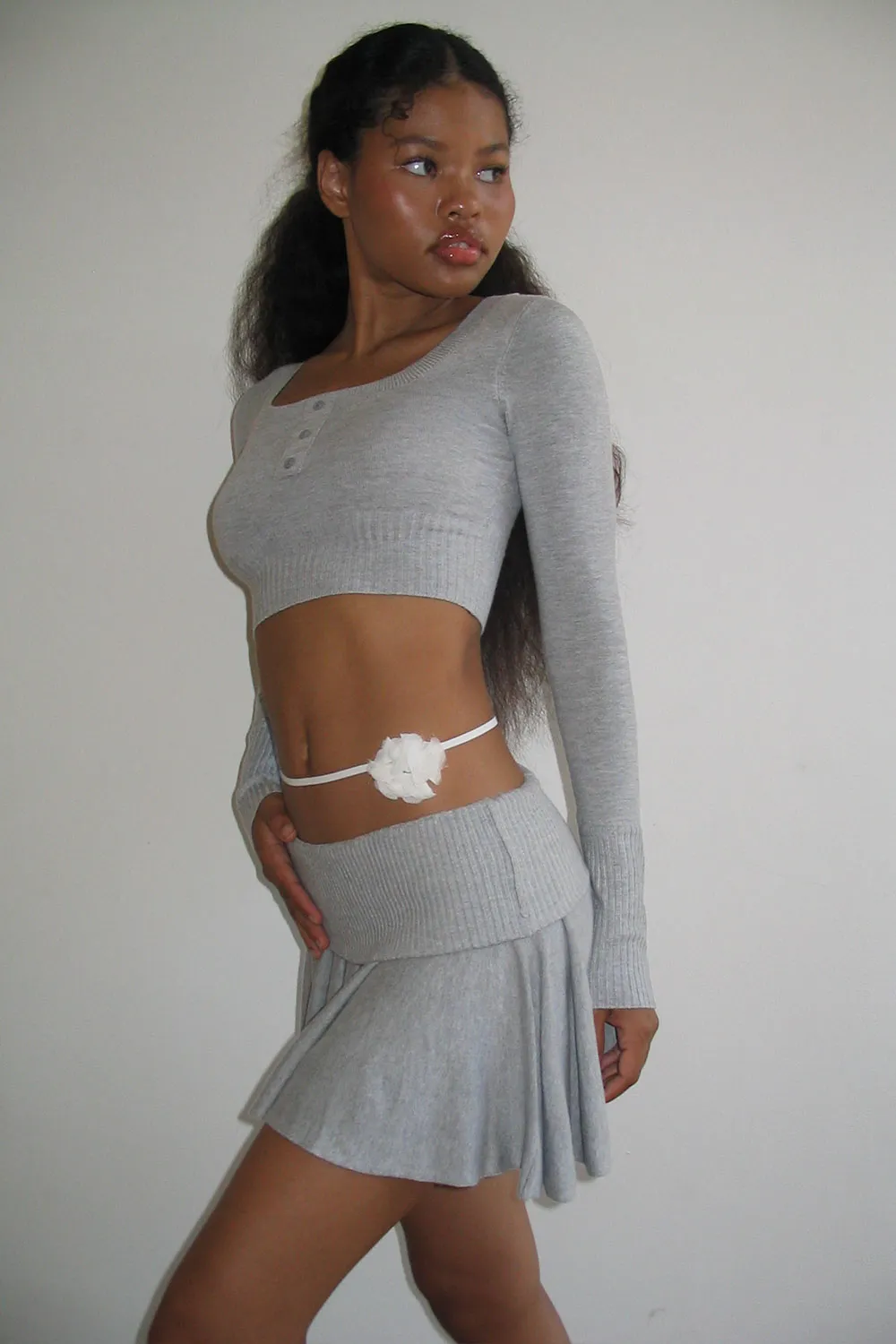 Claude Lightweight Knit Mini Crop Top - Heather Grey sold by Frankie's Bikinis product image thumbnail 2