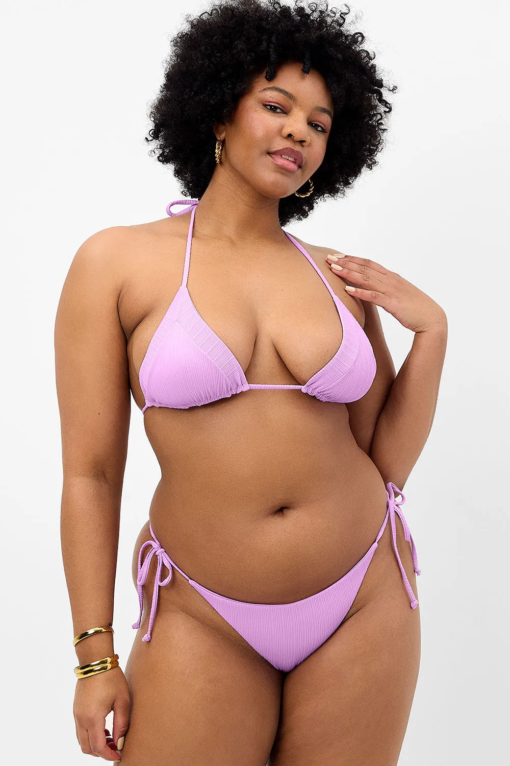 Sky Plissé String Bikini Bottom - Wisteria sold by Frankie's Bikinis product image thumbnail 3