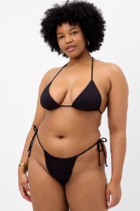 Tia Plissé String Bikini Bottom - Black - Extended sold by Frankie's Bikinis
