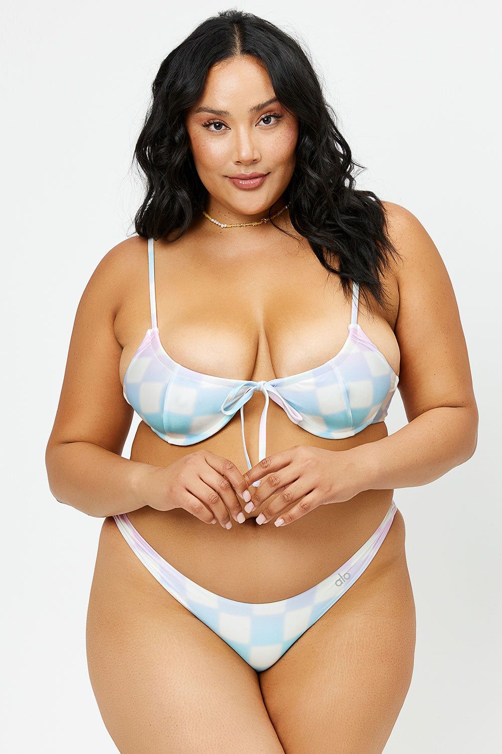 Benji Satin Underwire Bikini Top - Pastel Checker - Extended sold by Frankie's Bikinis