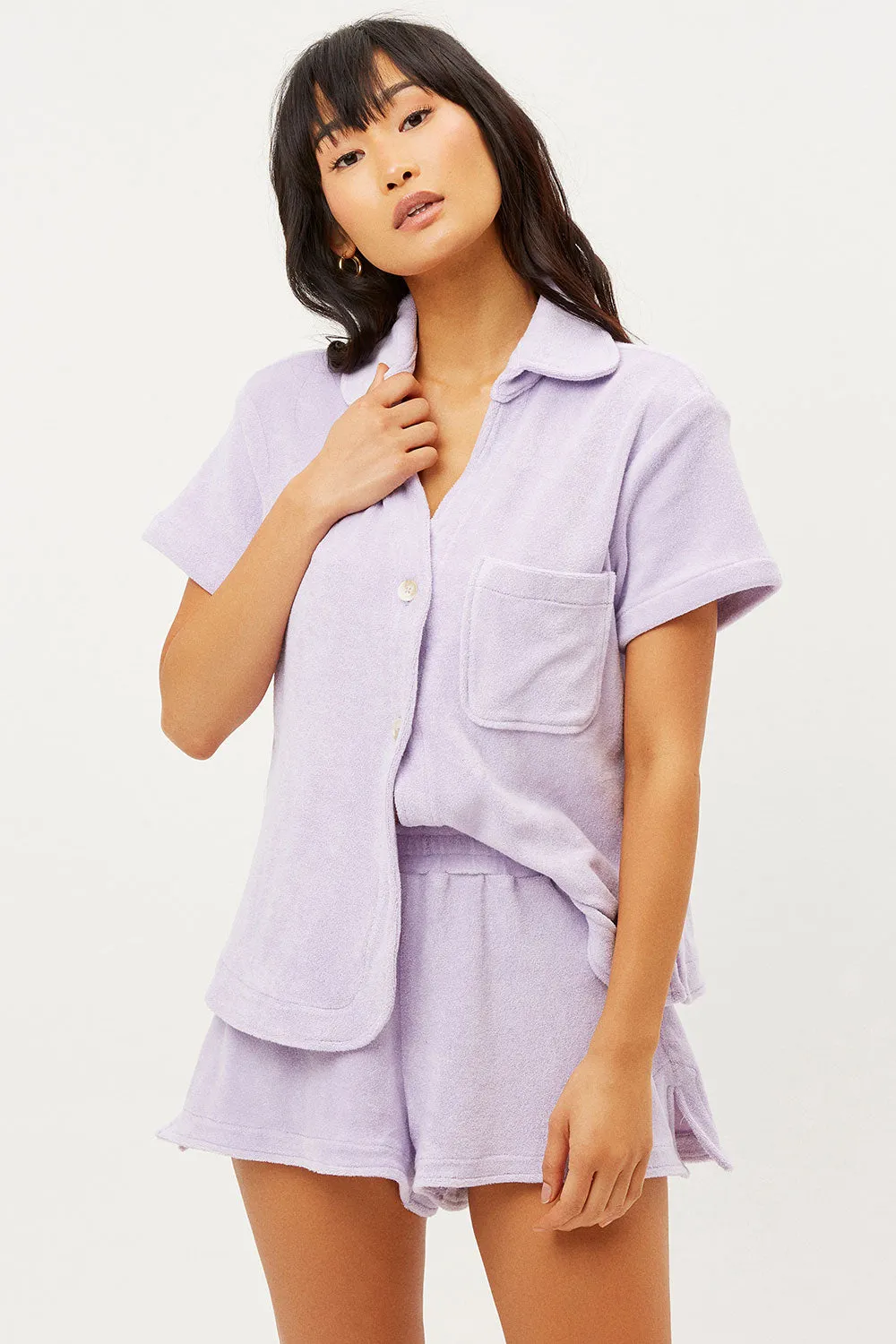 Coco Terry Button Up Shirt - Lilac sold by Frankie's Bikinis