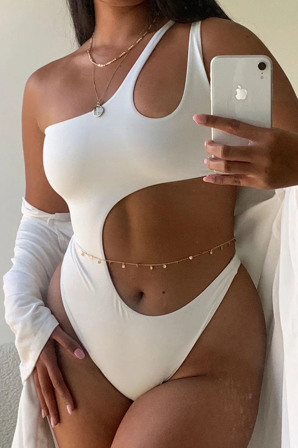 Makie Cheeky One Piece Swimsuit - White sold by Frankie's Bikinis