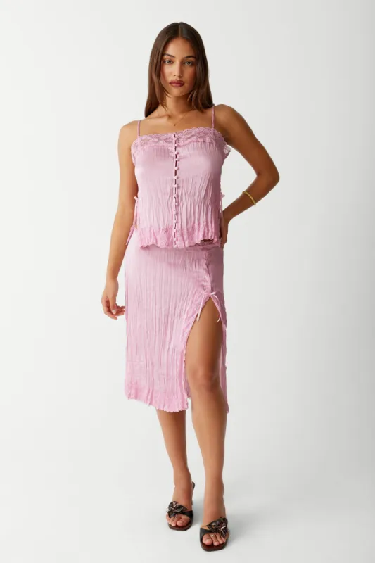 Countryside Satin Midi Skirt - French Rose sold by Frankie's Bikinis