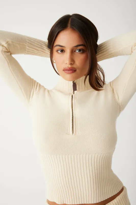 Maverick Cloud Knit Half Zip Sweater - French Vanilla made by Frankie's Bikinis