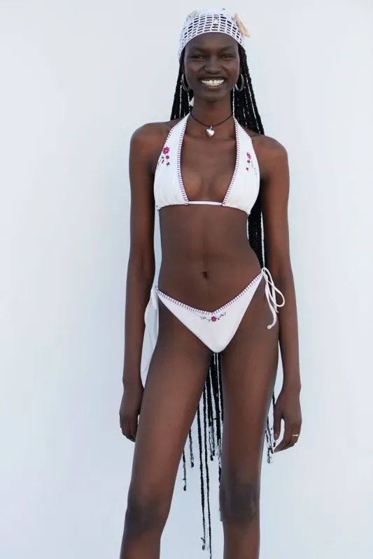 Diana Embroidered Halter Bikini Top - Sea Fairy sold by Frankie's Bikinis