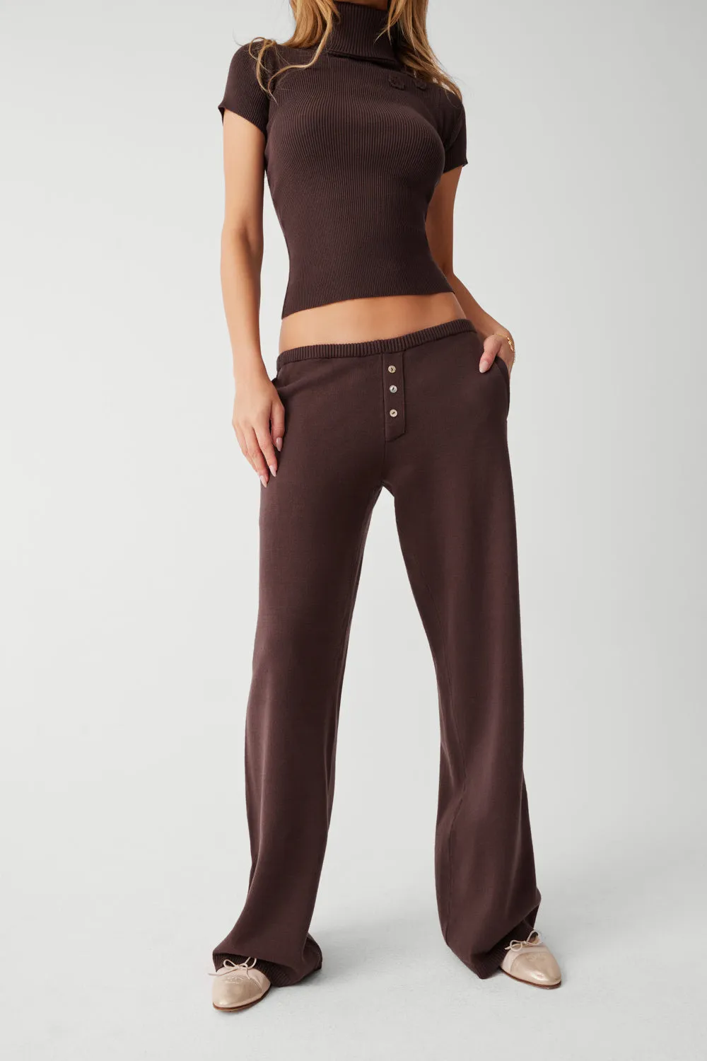 Delilah Low Rise Cloud Knit Pant - Mocha sold by Frankie's Bikinis