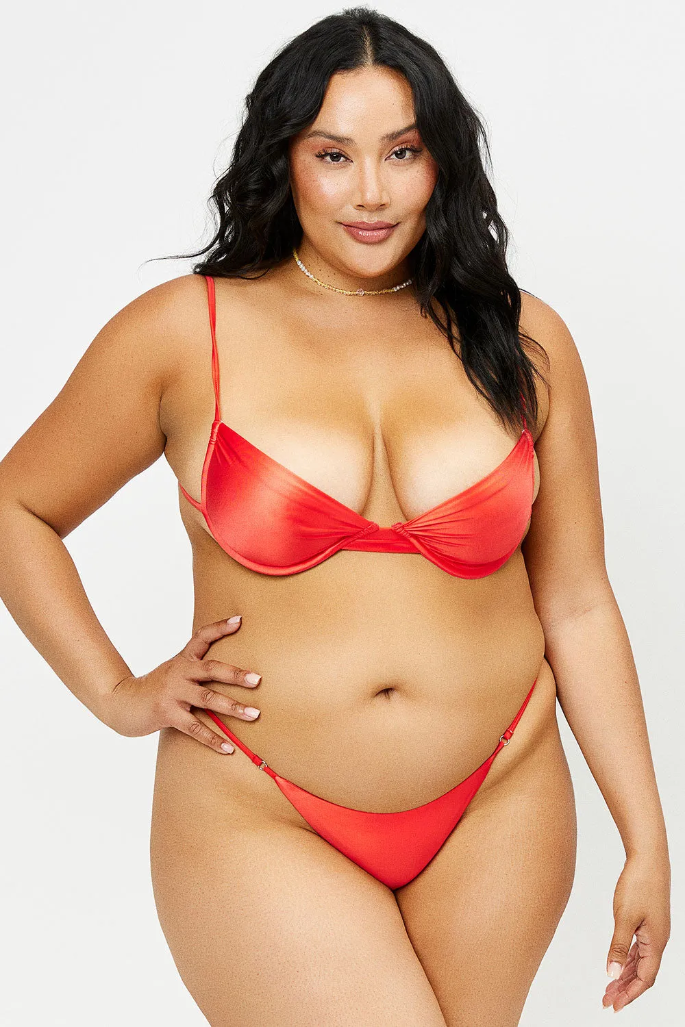 Sara Satin Thong Bikini Bottom - Grenadine sold by Frankie's Bikinis product image thumbnail 3