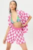 Coco Crochet Button Up Shirt - Pink Checker sold by Frankie's Bikinis