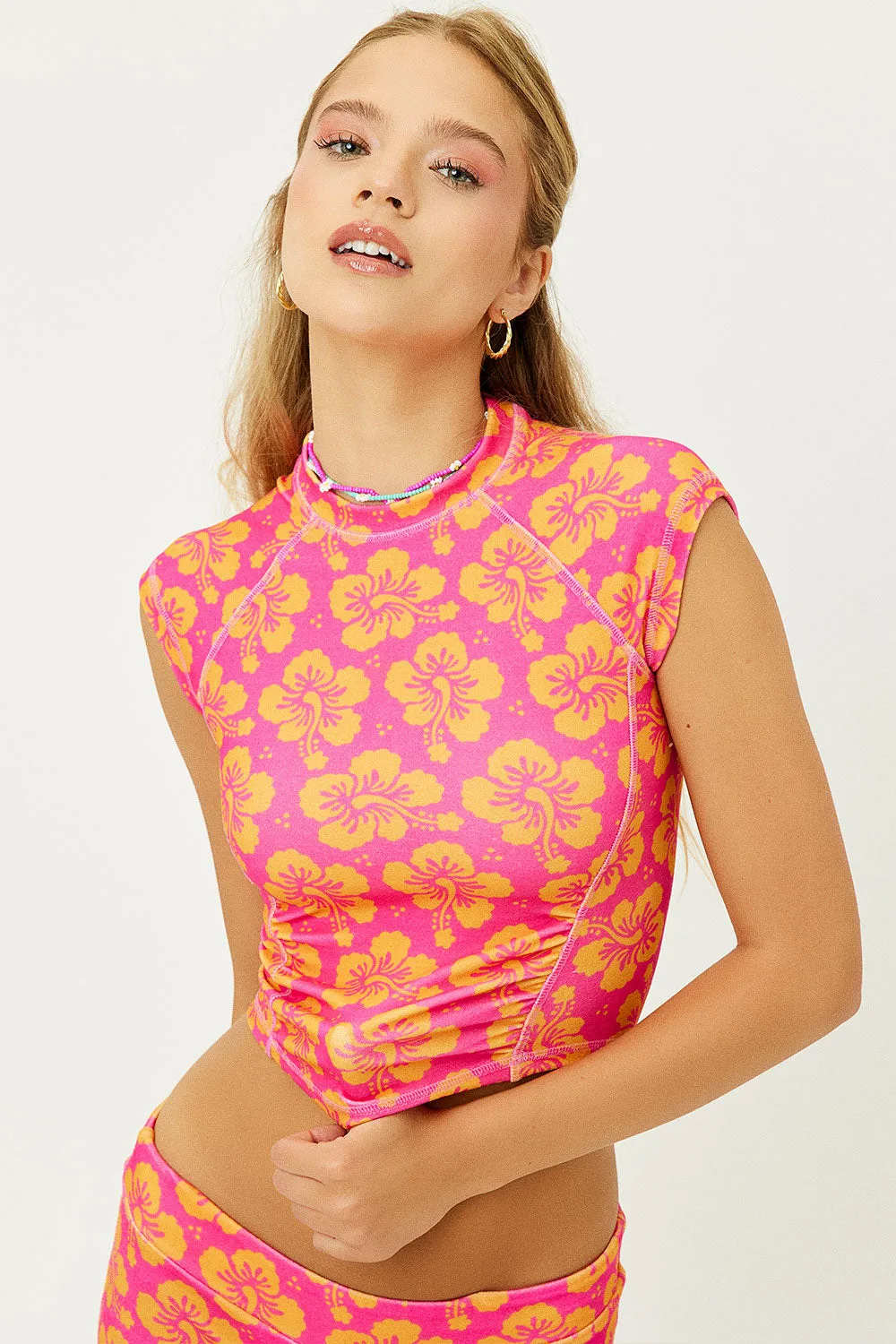 Blue Crush Terry Floral Crop Top - Hibiscus Honey sold by Frankie's Bikinis