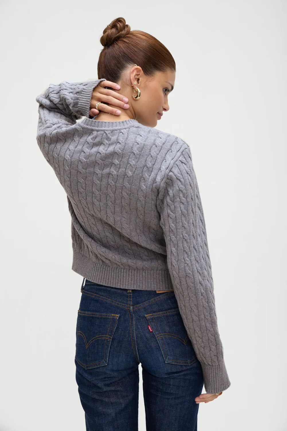 Varsity Cable Knit Sweater - Rain Cloud sold by Frankie's Bikinis product image thumbnail 2