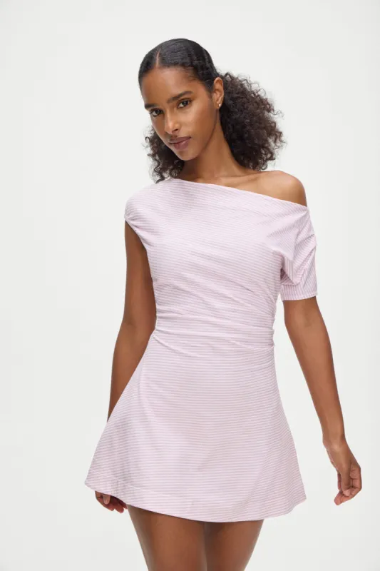 Roslyn Off Shoulder Mini Dress - Rosewater Stripe sold by Frankie's Bikinis