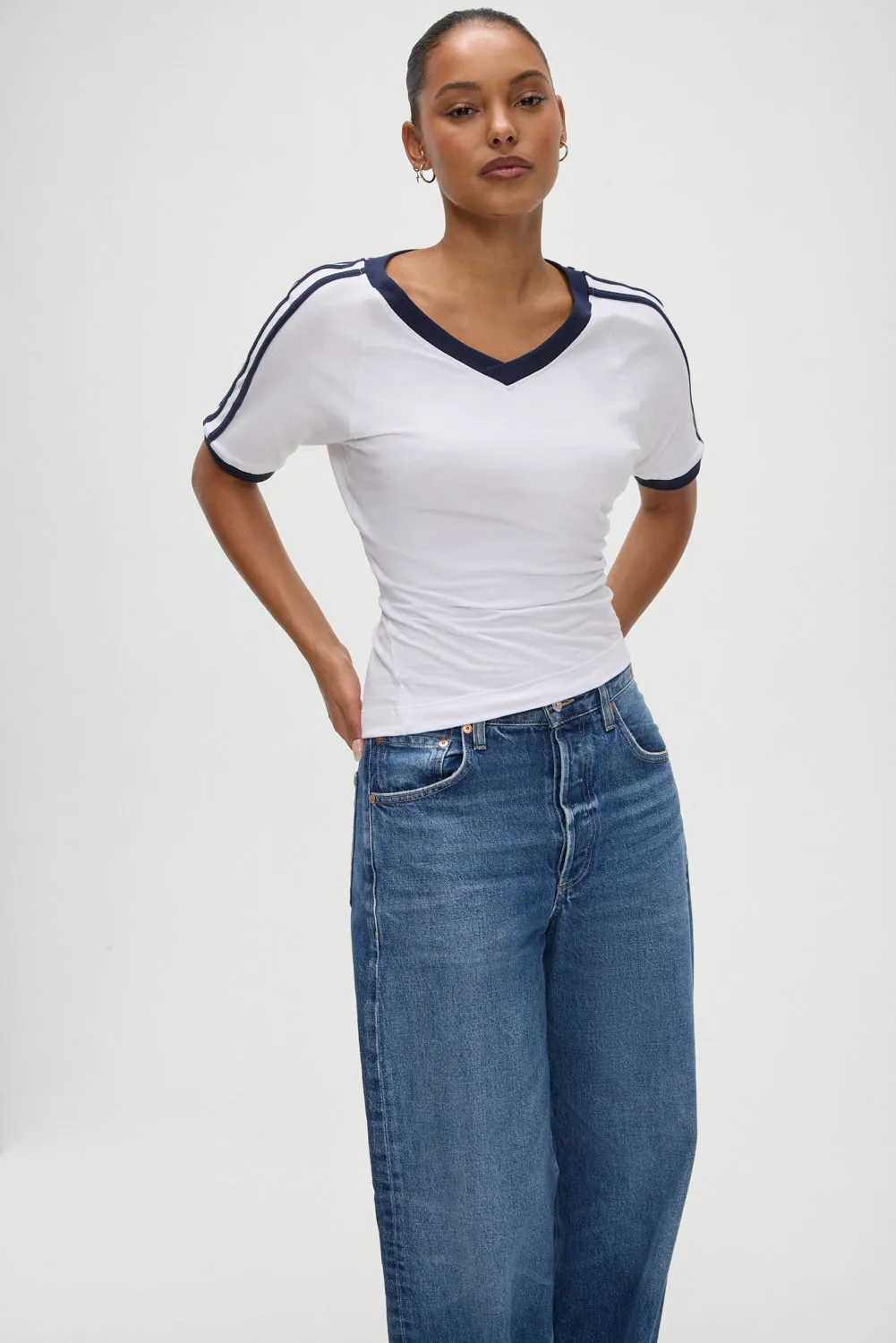 Bodega V Neck Shirt - White sold by Frankie's Bikinis