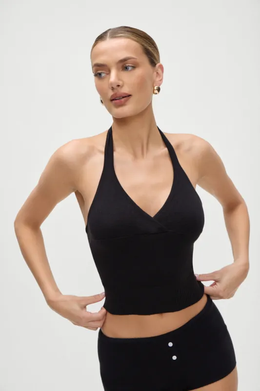 Dylan Knit Halter Top - Black sold by Frankie's Bikinis
