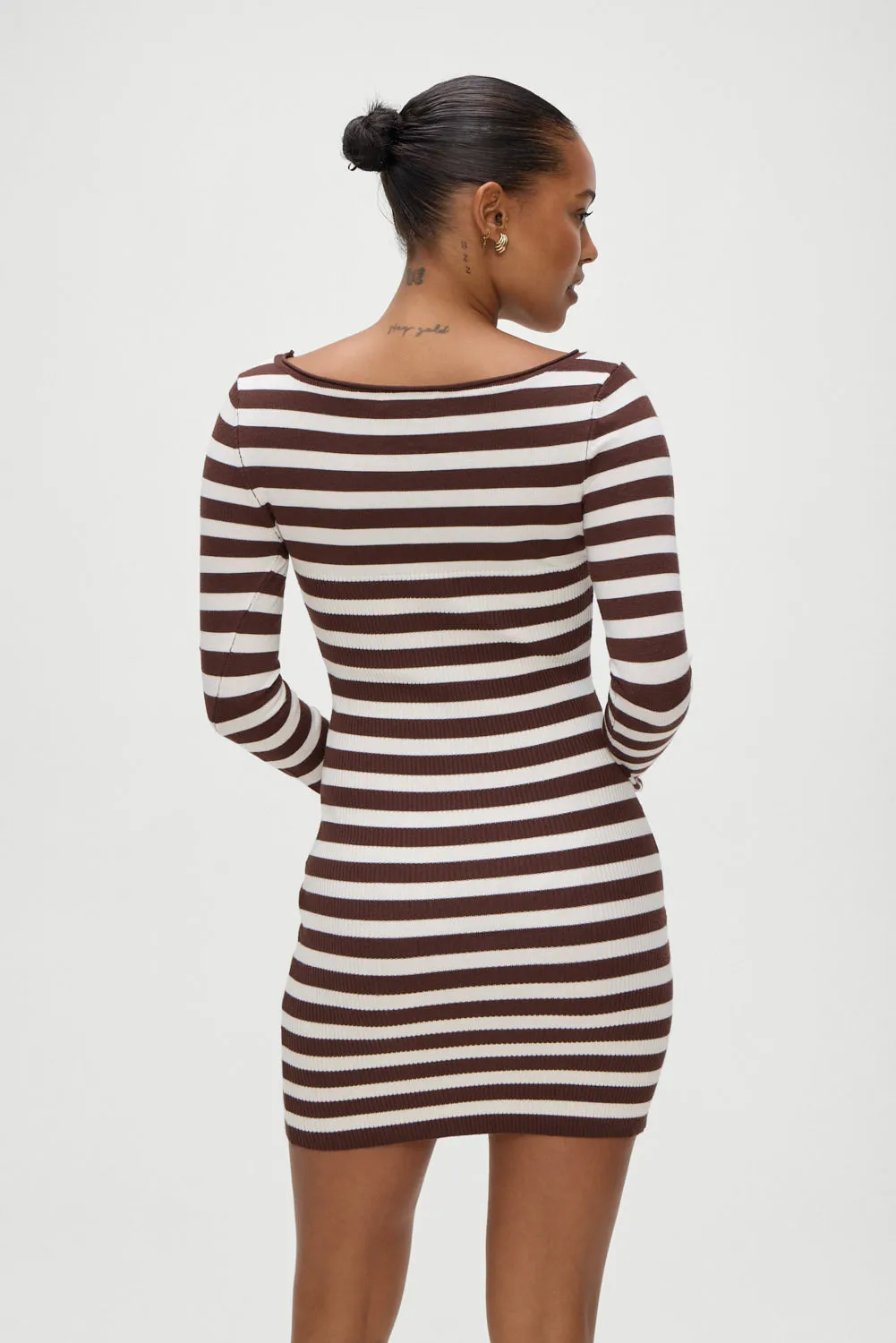 Luca Knit Mini Dress - Brown Sugar Stripe sold by Frankie's Bikinis product image thumbnail 2