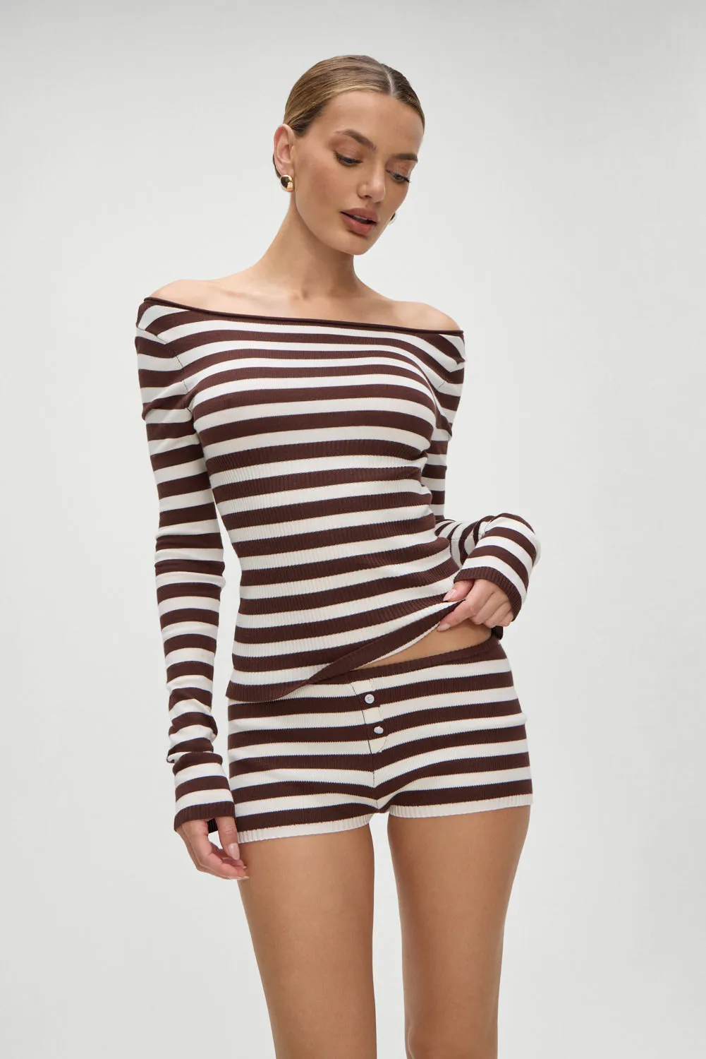 Theo Striped Knit Sweater - Brown Sugar Stripe sold by Frankie's Bikinis