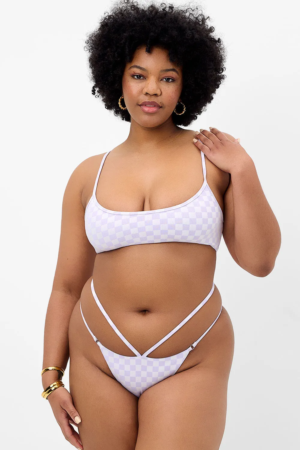 Layla Checkered String Bikini Bottom - Purple Check sold by Frankie's Bikinis product image thumbnail 4