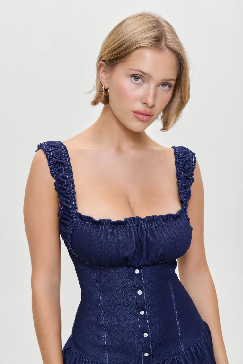 Christa Denim Mini Dress - Blue Denim sold by Frankie's Bikinis product image thumbnail 3