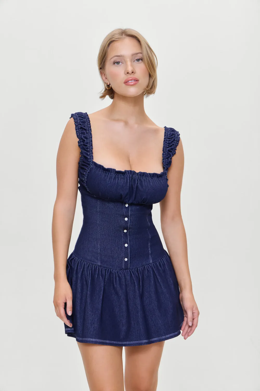 Christa Denim Mini Dress - Blue Denim sold by Frankie's Bikinis