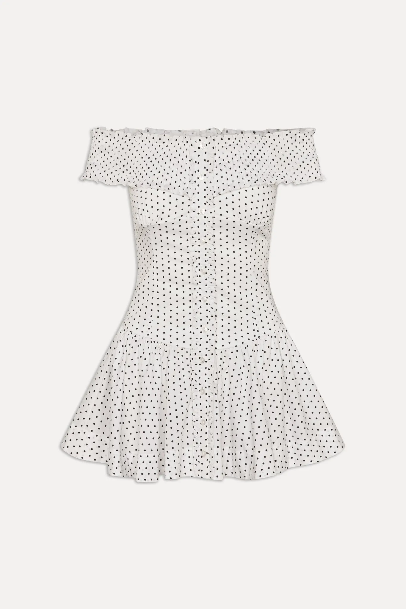 Mae Off Shoulder Mini Dress - White Polka Dot sold by Frankie's Bikinis product image thumbnail 3