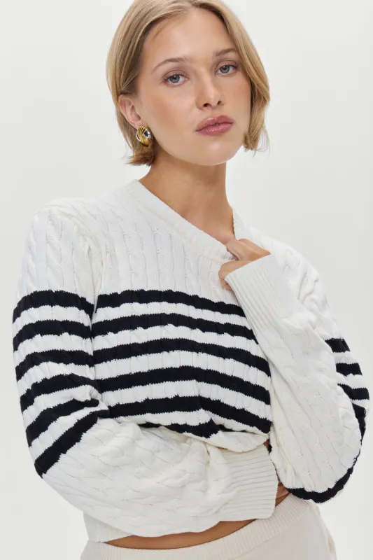 Varsity Striped Cable Knit Sweater - Ivory sold by Frankie's Bikinis