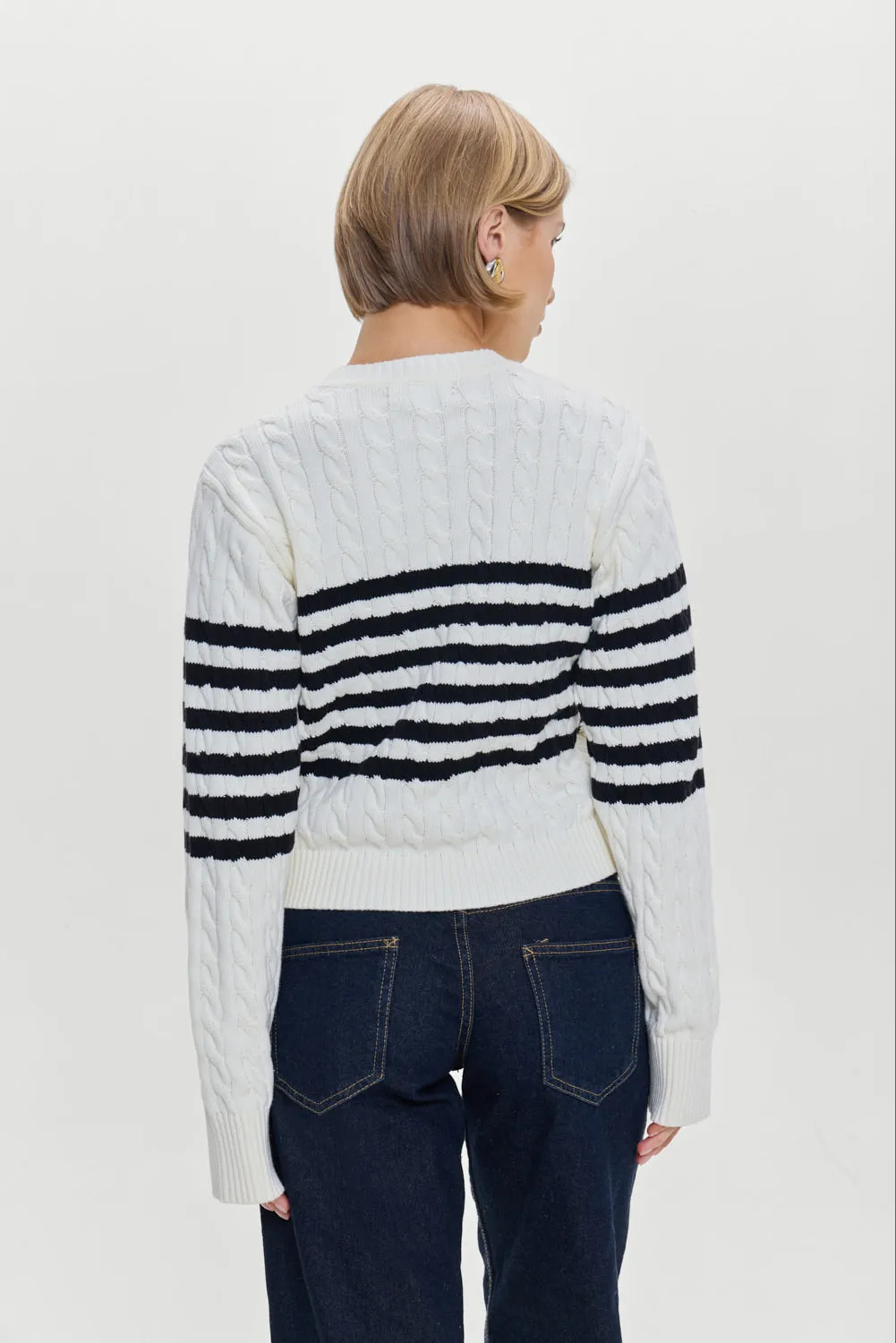 Varsity Striped Cable Knit Sweater - Ivory sold by Frankie's Bikinis product image thumbnail 4