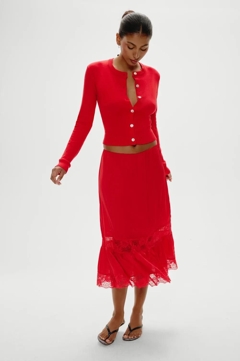 Hideaway Satin Slip Midi Skirt - Cherry sold by Frankie's Bikinis product image thumbnail 5