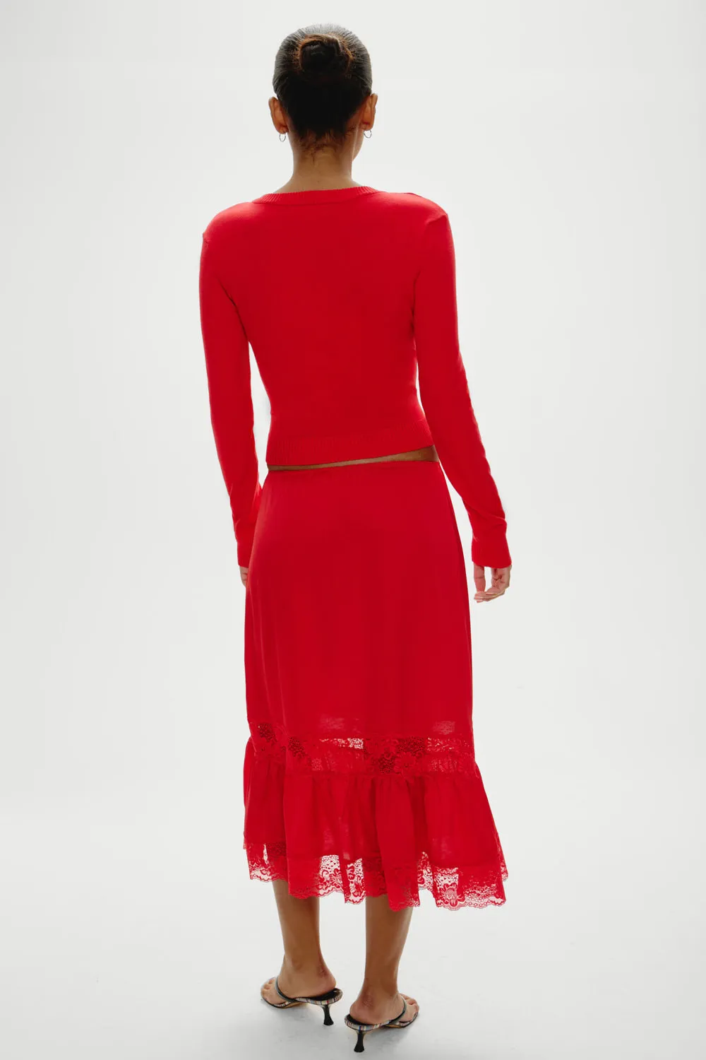 Hideaway Satin Slip Midi Skirt - Cherry sold by Frankie's Bikinis product image thumbnail 4