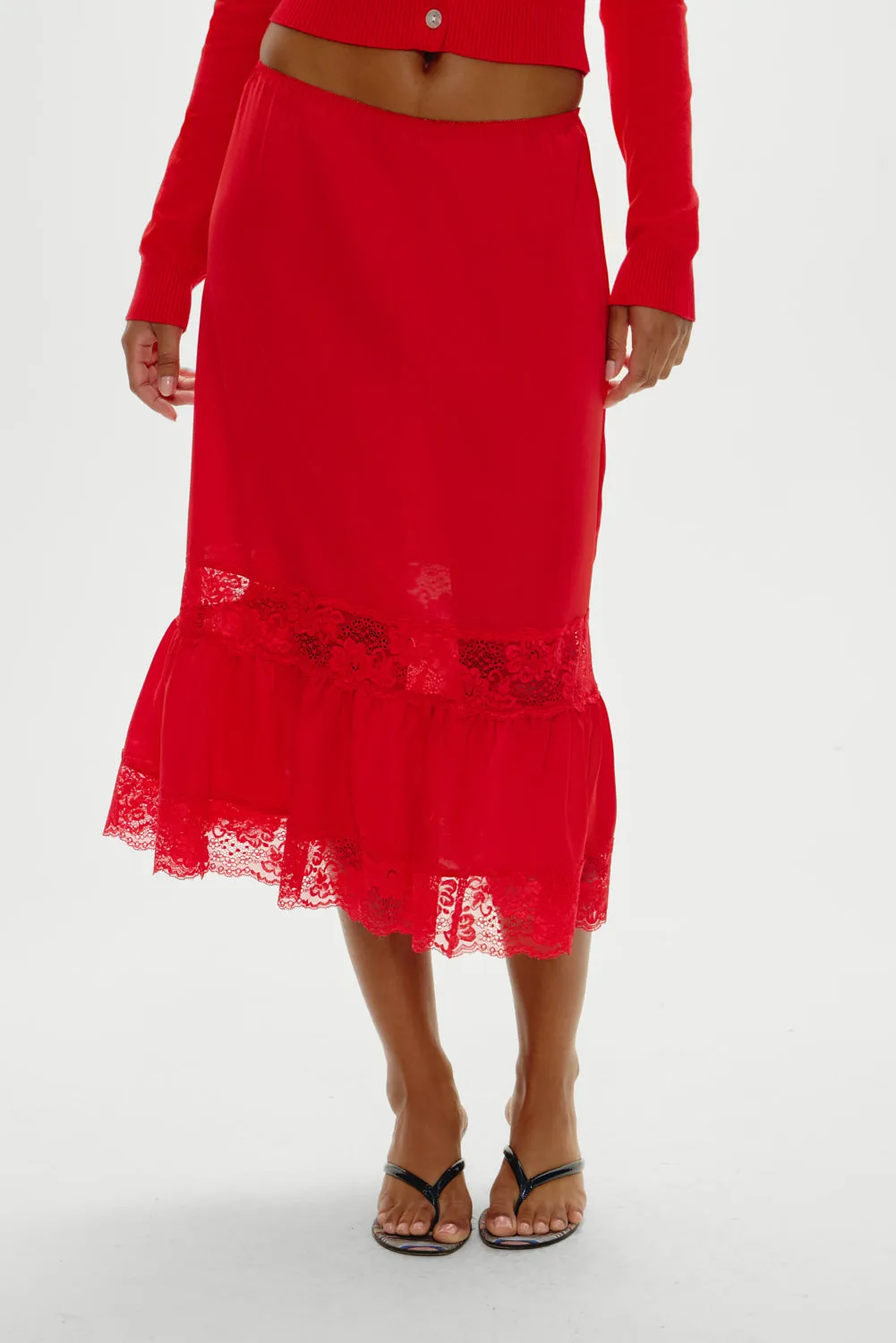 Hideaway Satin Slip Midi Skirt - Cherry sold by Frankie's Bikinis