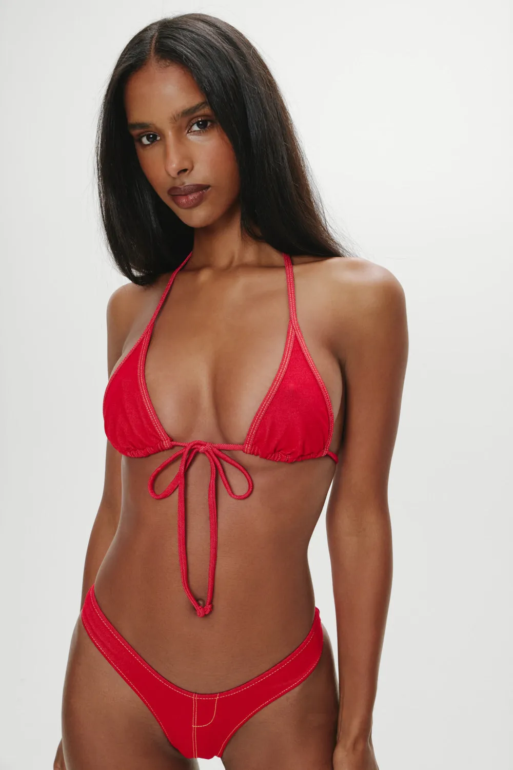 Paradise Denim Halter Bikini Top - Red Denim sold by Frankie's Bikinis product image thumbnail 2