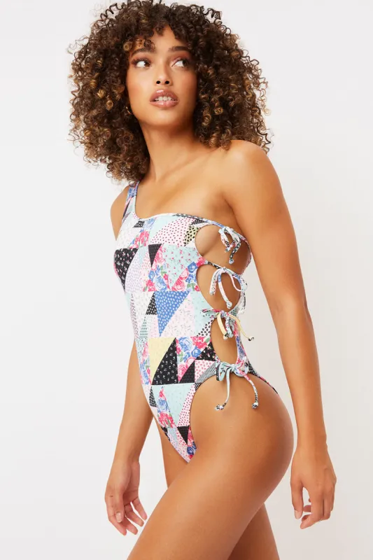 Honey One Shoulder Cheeky One Piece Swimsuit - Patchwork sold by Frankie's Bikinis