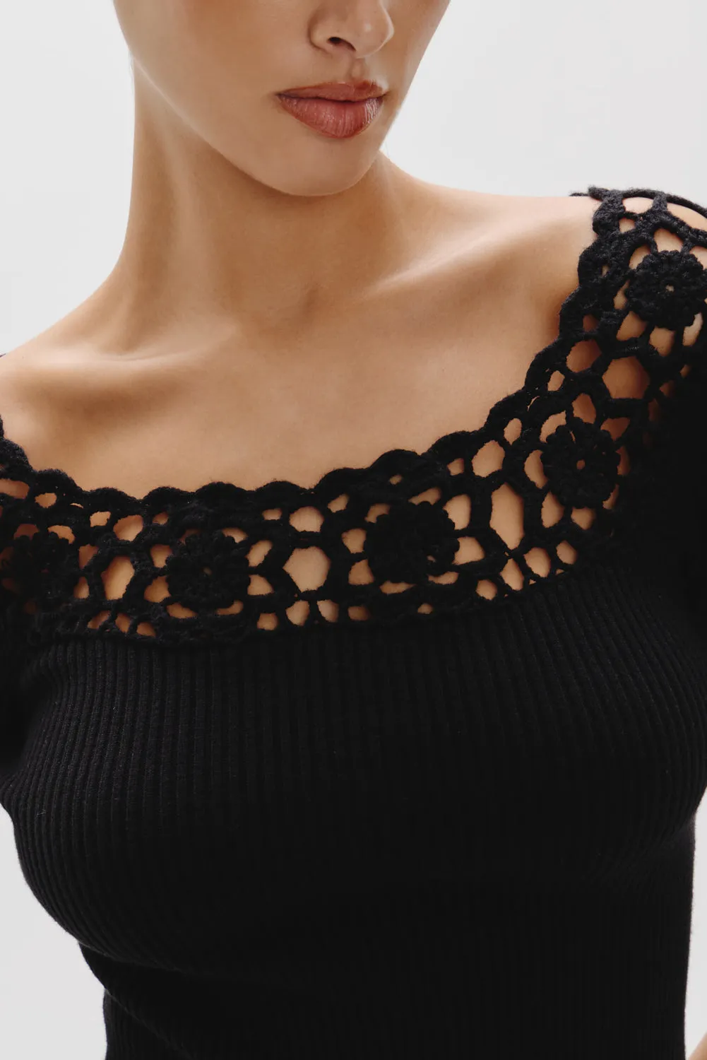 Kaia Crochet Knit Mini Dress - Black sold by Frankie's Bikinis product image thumbnail 4