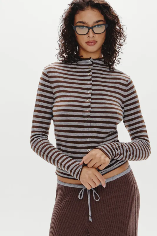 Leo Knit Button Up Cardigan - Pebble sold by Frankie's Bikinis