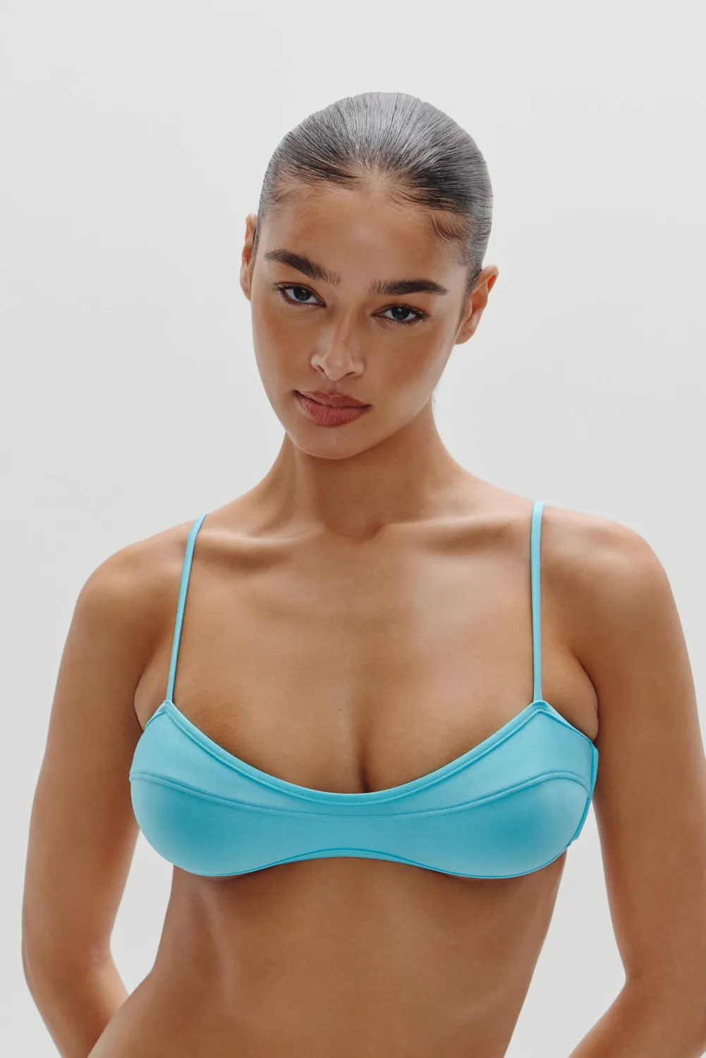 Lane Satin Bandeau Bikini Top - Cyan Shine sold by Frankie's Bikinis product image thumbnail 4