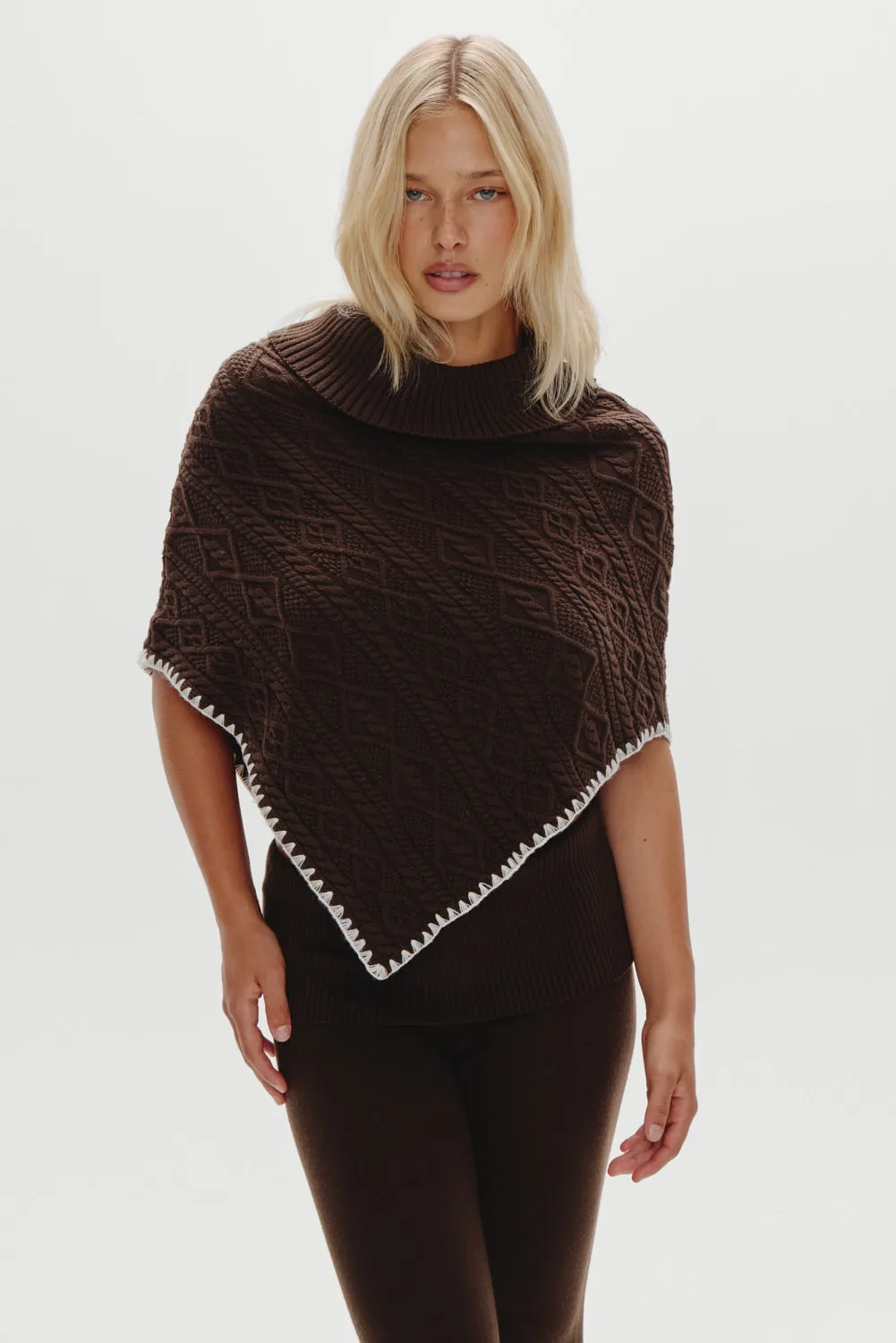 Windswept Cotton Knit Poncho - Chocolate Brown sold by Frankie's Bikinis product image thumbnail 3