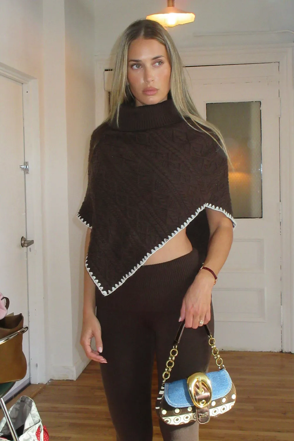 Windswept Cotton Knit Poncho - Chocolate Brown sold by Frankie's Bikinis