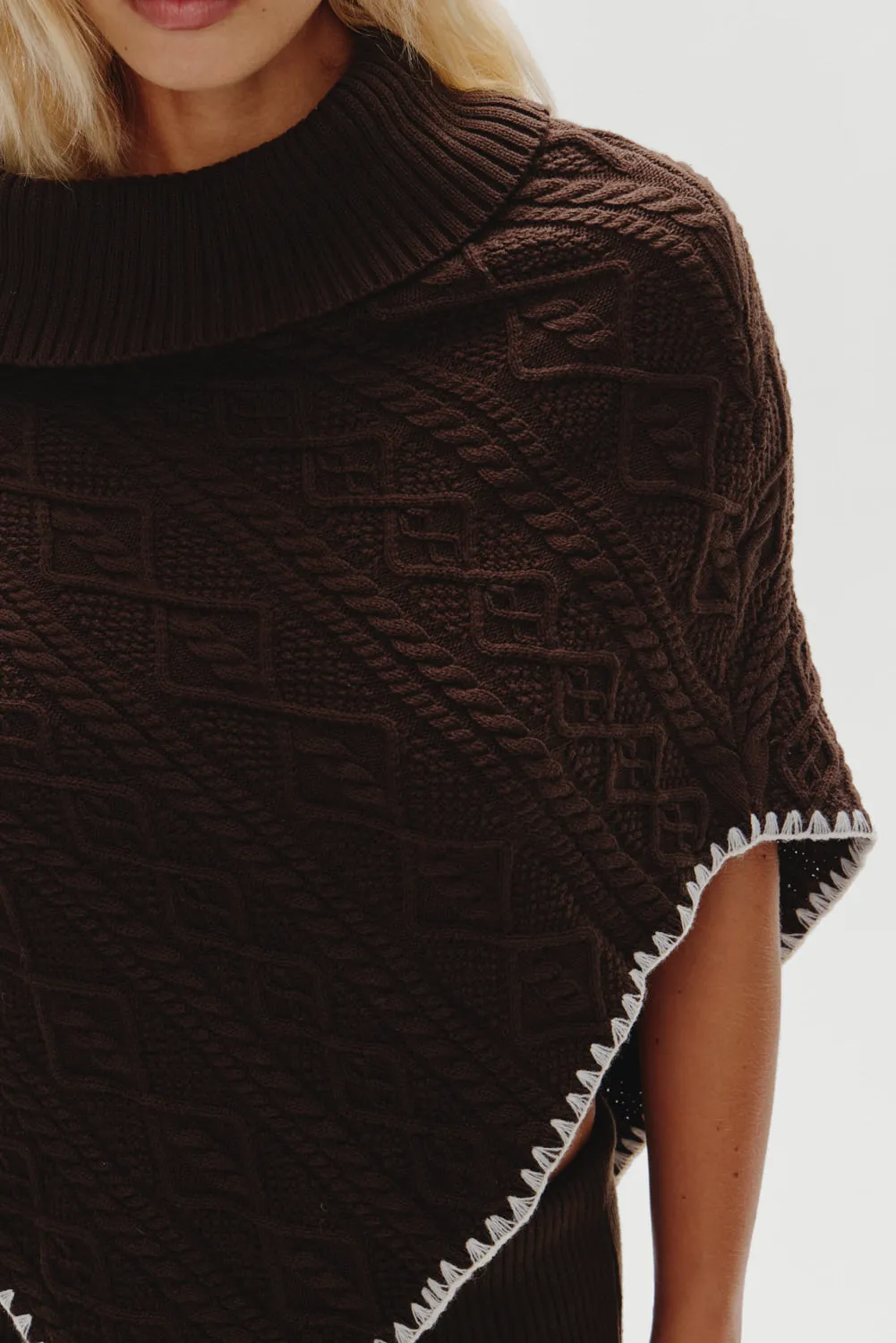 Windswept Cotton Knit Poncho - Chocolate Brown sold by Frankie's Bikinis product image thumbnail 4