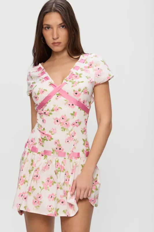 Belladonna Cotton Floral Mini Dress - Rosebush made by Frankie's Bikinis