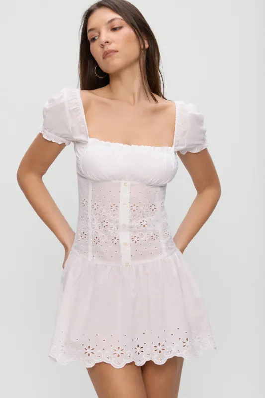 Lucien Cotton Embroidered Mini Dress - Optic White made by Frankie's Bikinis