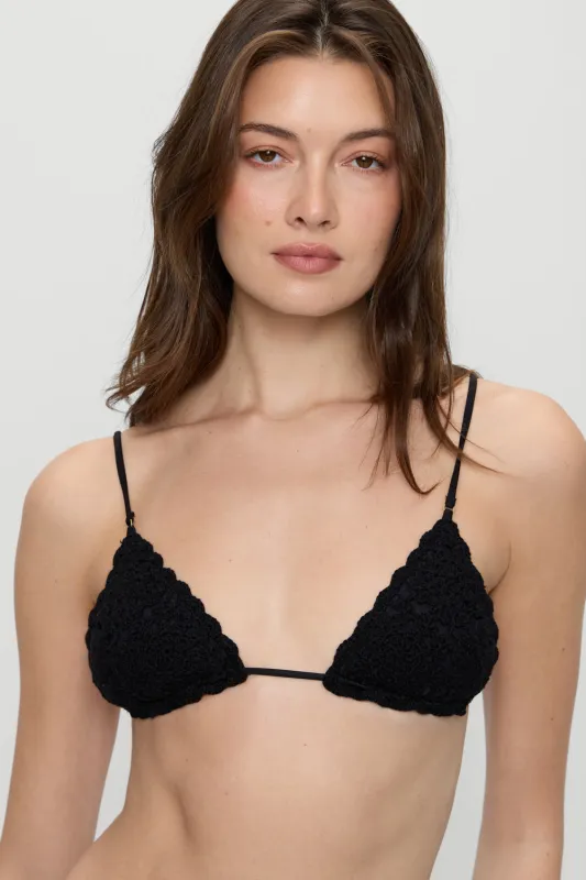 Elena Crochet Shine Bikini Top - Black made by Frankie's Bikinis