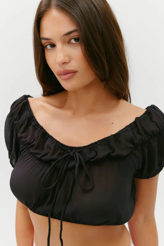 Paulina Cropped Blouse - Black made by Frankie's Bikinis