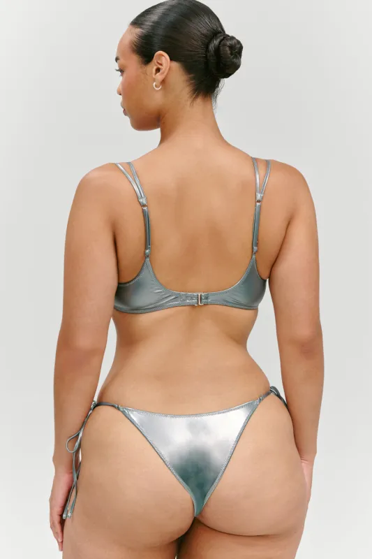 x KHY Mackenzie Metallic String Bikini Bottom - Chrome made by Frankie's Bikinis