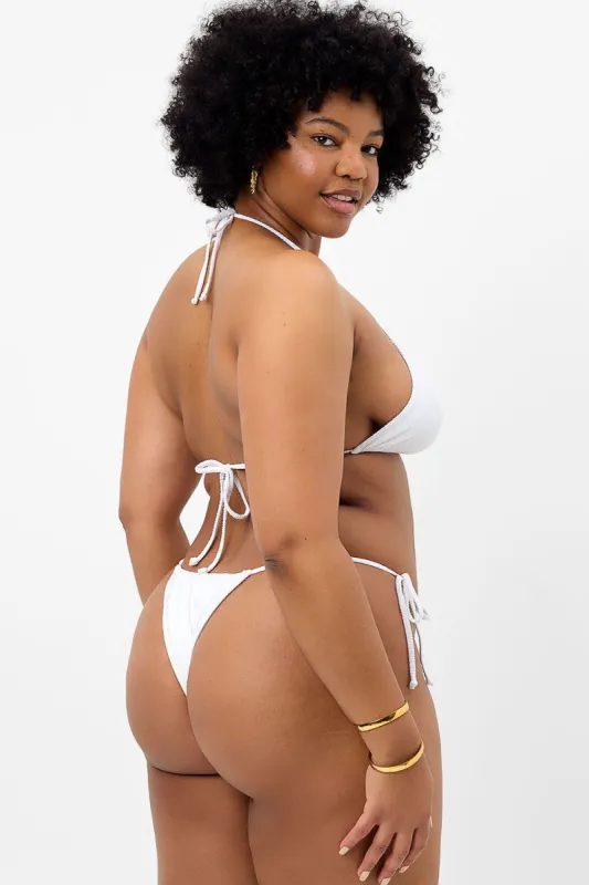 Tia Plissé String Bikini Bottom - Optic White - Extended sold by Frankie's Bikinis